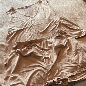 Tan Sleeveless Top and Shorts Set
